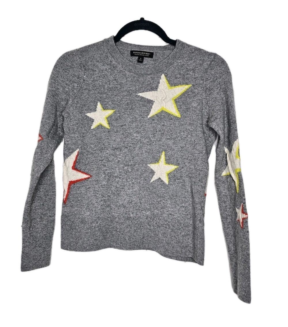 Banana Republic Gray Wool Blend Sweater Stars Size S Celestial Starry